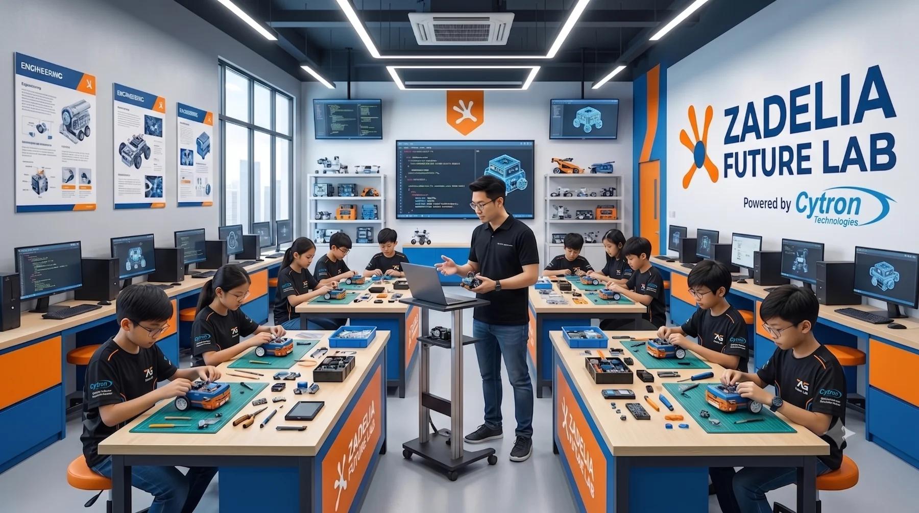Concept illustration of a Zadelia Future Lab robotics class